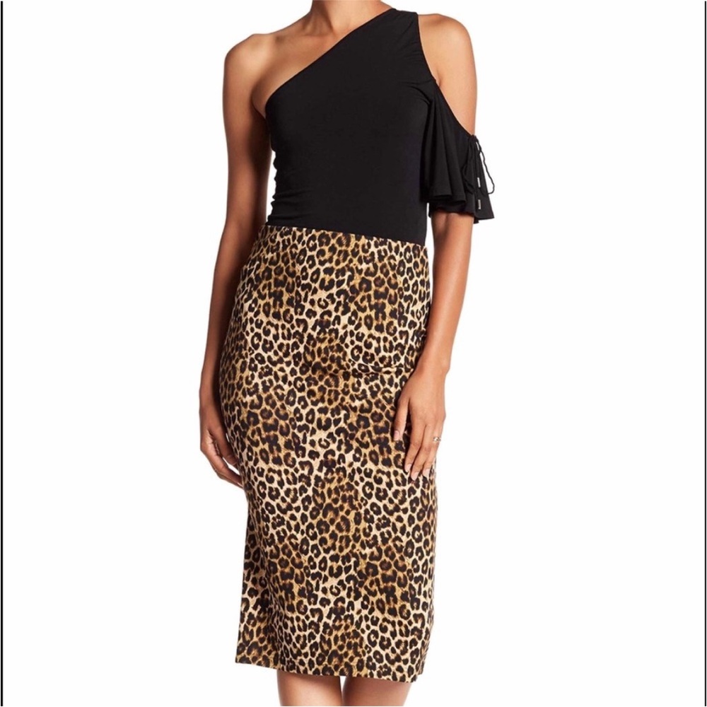 Sanctuary Black Brown Cheetah Animal Print Pencil Midi Skirt Small